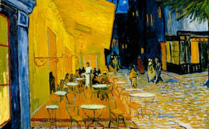 Terrace of a cafe at night